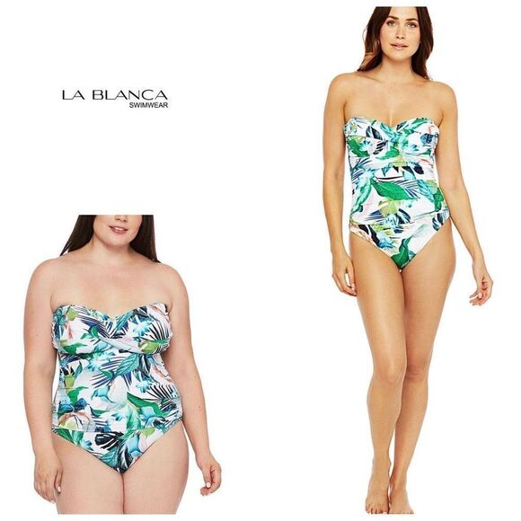 New. La Blanca white floral one piece. Size 18W. Retails. $129